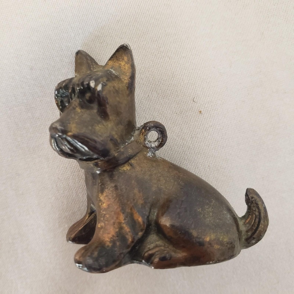VTG Cast Metal Scottie Terrier Dog Figurine Miniature Charm Pendant, Paperweight